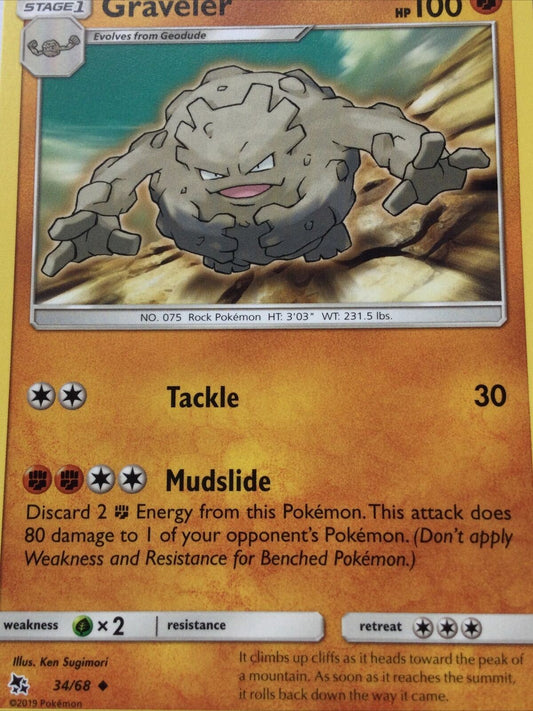 2019 Pokemon Card Stage 1=EvolveGRAVELER Pack Fresh HP100 Rock 34/68  No.075