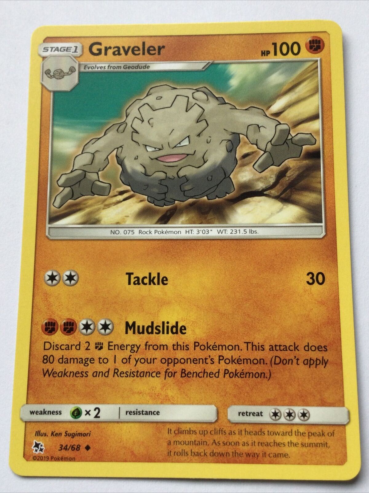 2019 Pokemon Card Stage 1=EvolveGRAVELER Pack Fresh HP100 Rock 34/68 No.075