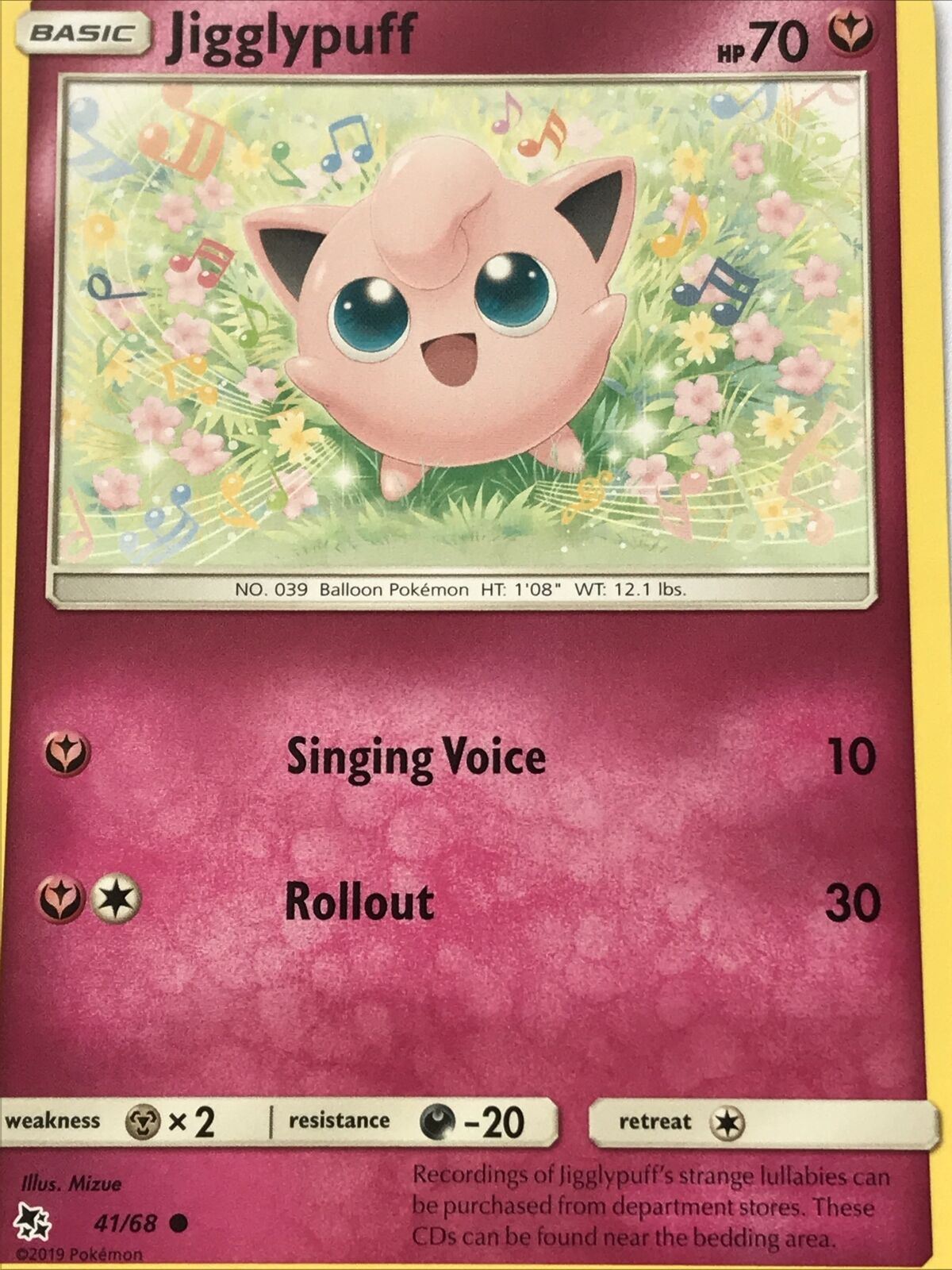 2019 Pokemon Card JIGGLYPUFF Pack FreshHP70 Balloon 41/68 No. 039 Basic