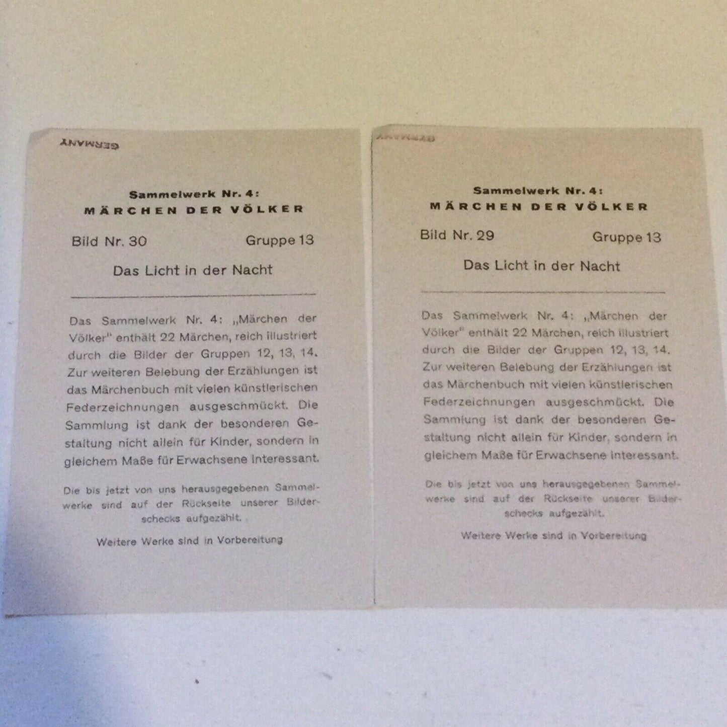 2 x Vintage 1933 The Light In The Night Images. Sammelwerk Cigarette Cards 29 30