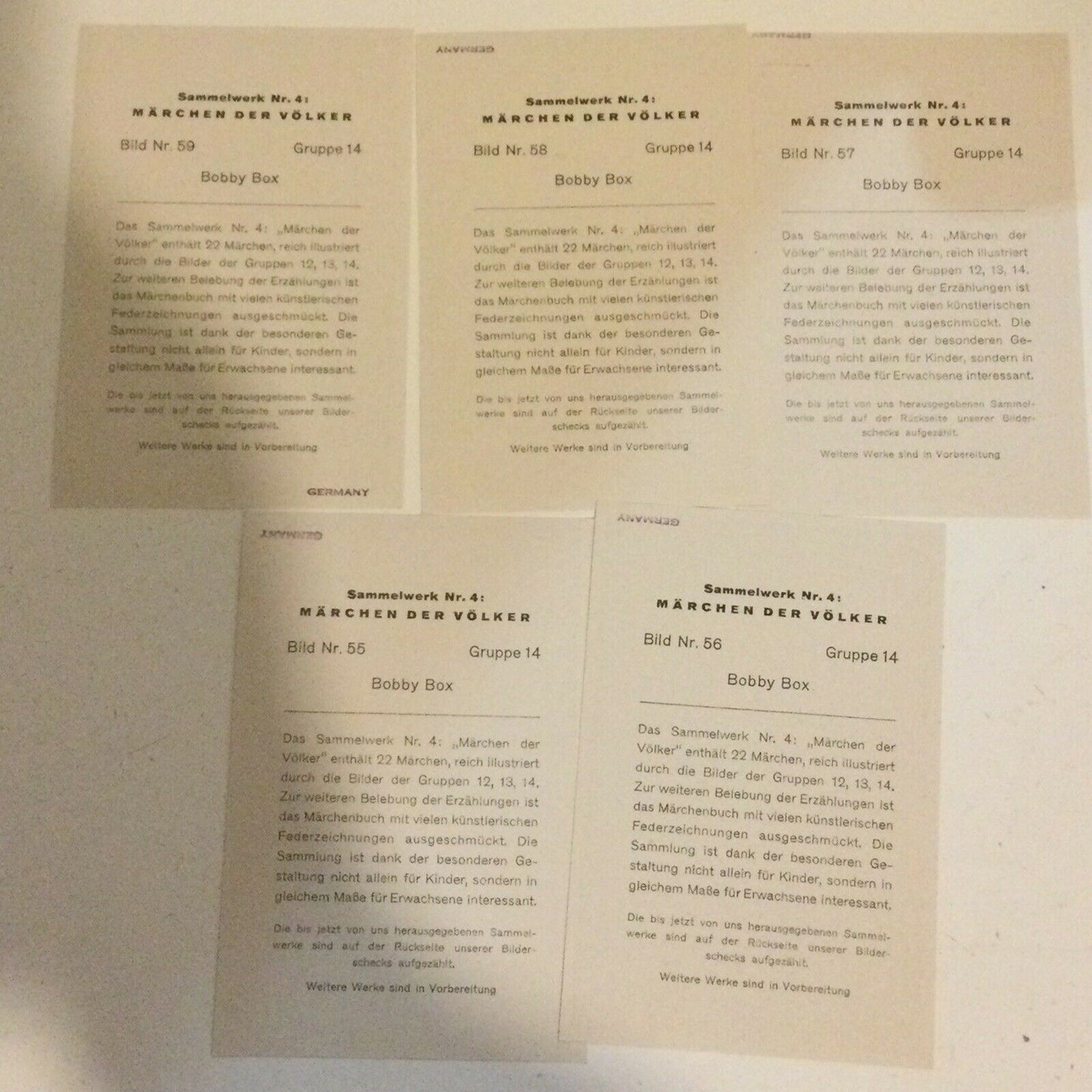5 x Vintage 1930s Bobby Box Images. Sammelwerk Cigarette Cards Nos. 55-59 VGC