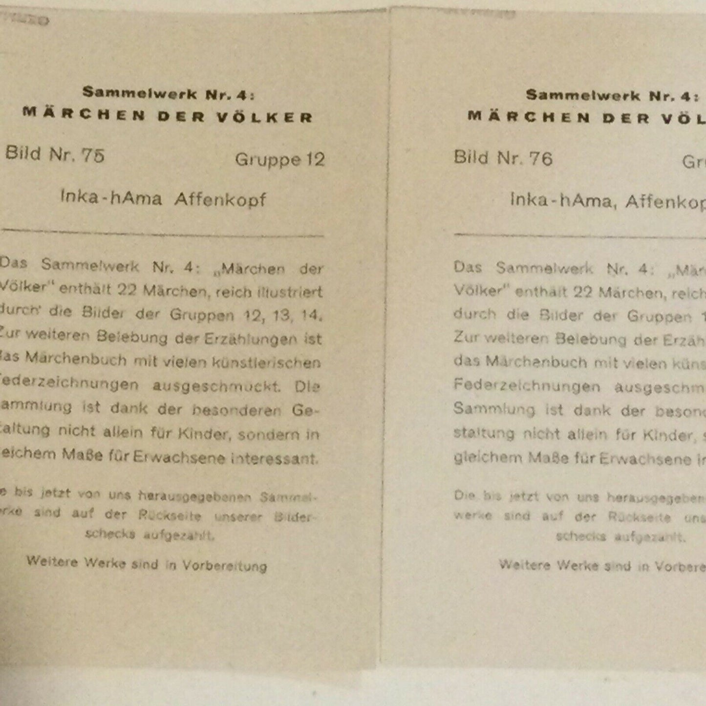 2 X Vintage 1930s Inka-hAma Affenkopf Images. Sammelwerk Cigarette Cards 75 76