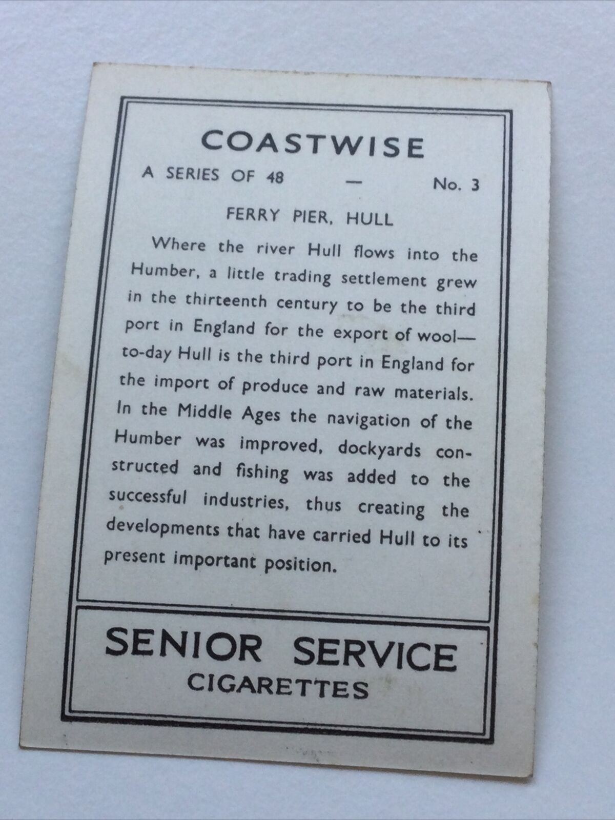 Vintage Senior Service Cigarette Card 'Coastwise' 1939 - No. 3 - Ferry Pier, Hull - the Humber