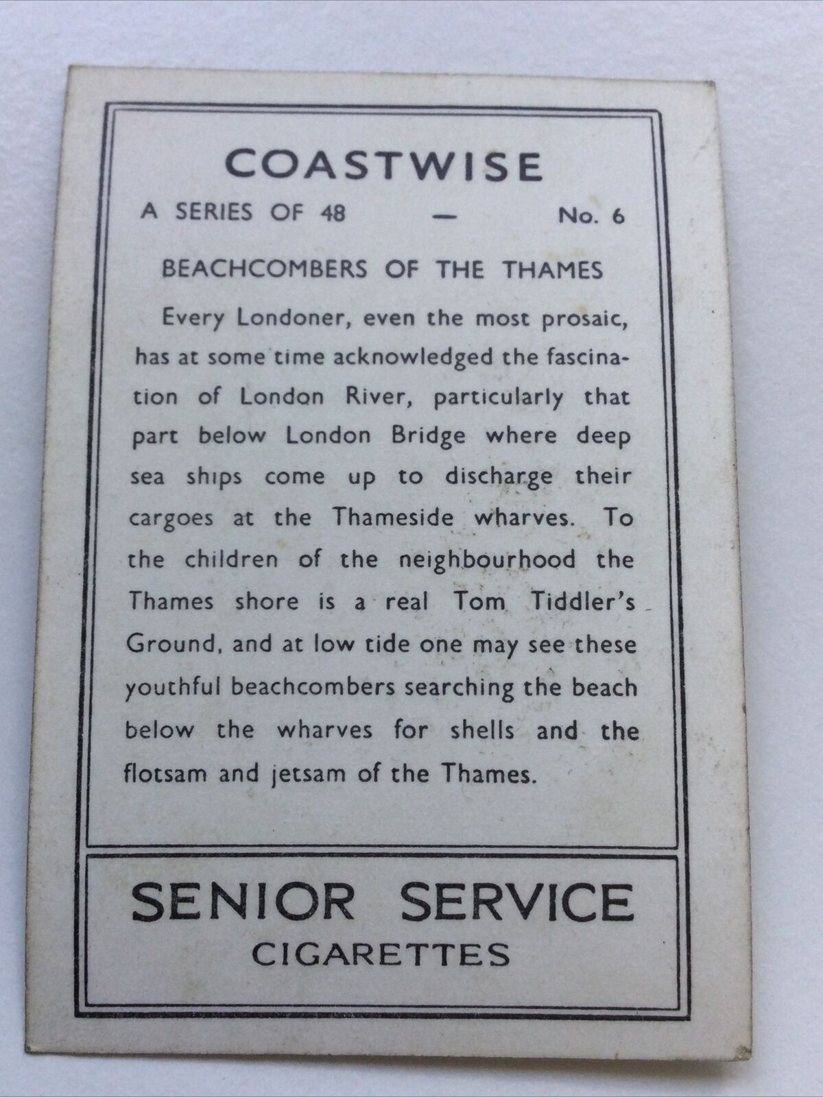 Vintage 1939 Senior Service Cigarette Card 'Coastwise' - No. 6 - BEACHCOMBERS OF THE THAMES 1930s