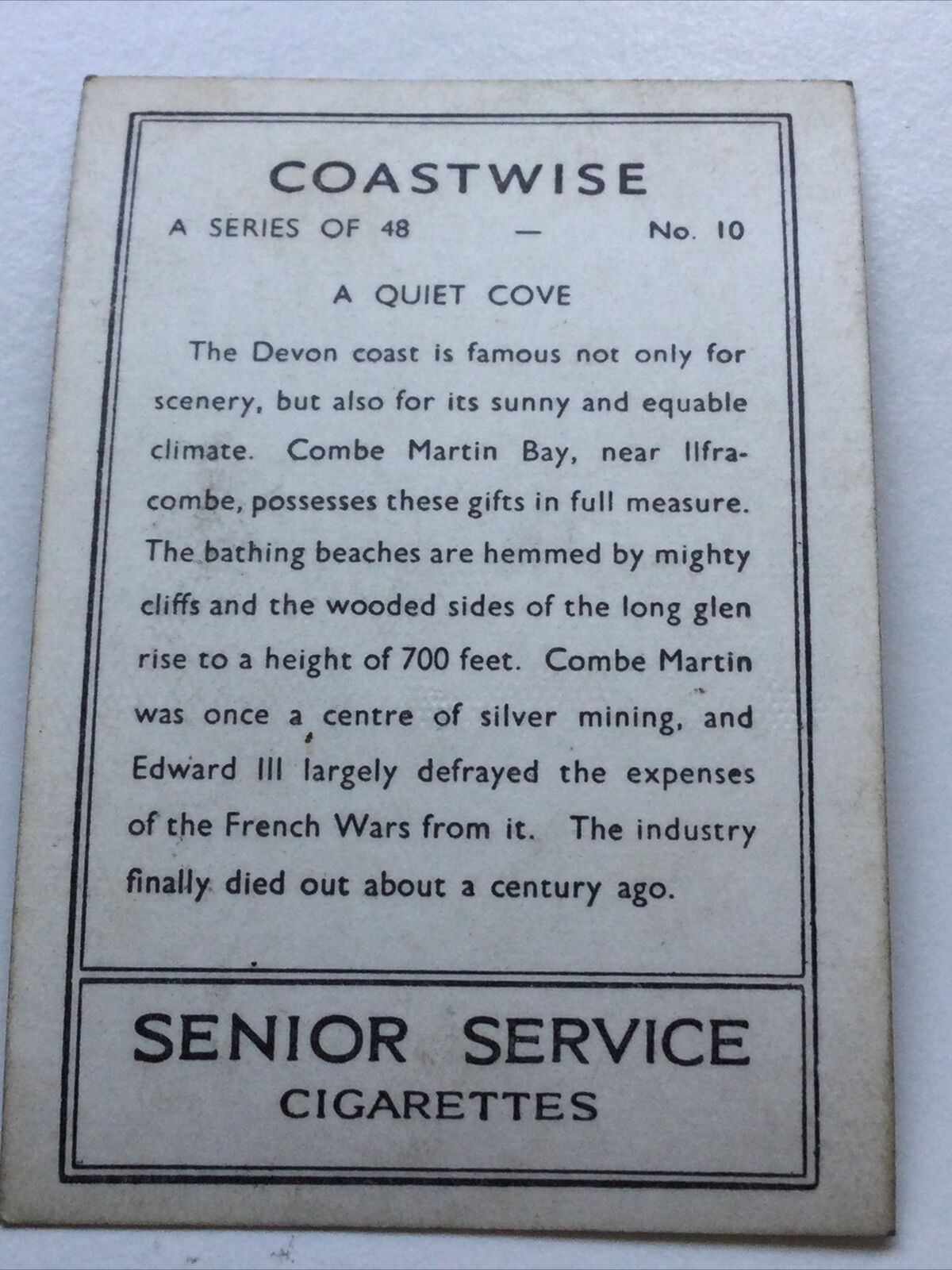 Vintage Senior Service Cigarette Card 1939 1930s Devon Combe Martin A QUIET COVE Beach