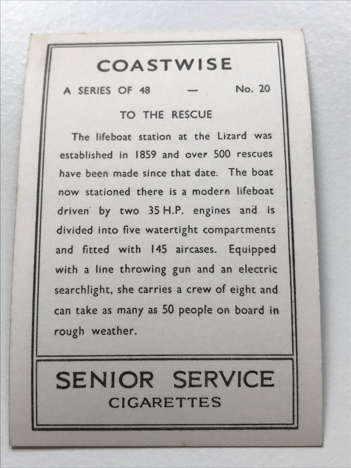 Vintage Photo Cigarette Card 1939 1930s Lifeboat At The Lizard. ‘To The Rescue’