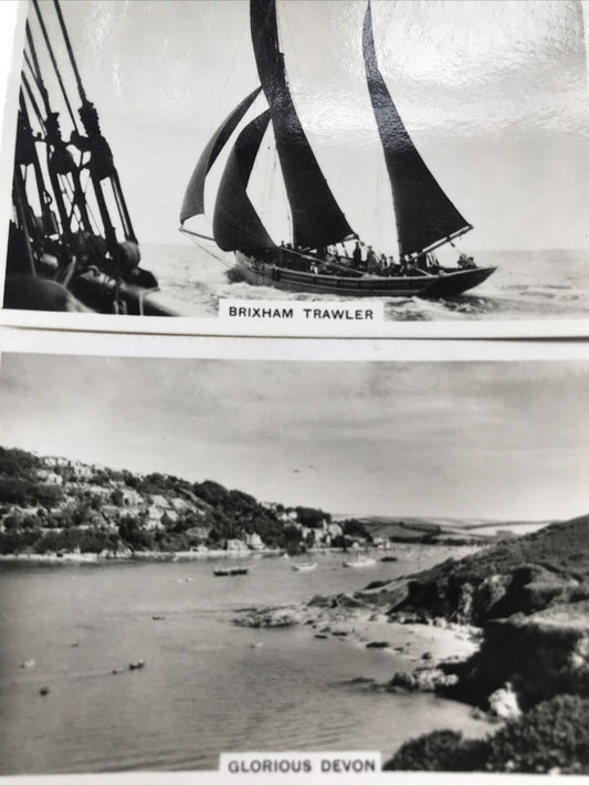 Vintage Photos Cigarette Card 1939 - 'Coastwise' -DEVON- Brixham Trawler & Salcombe View