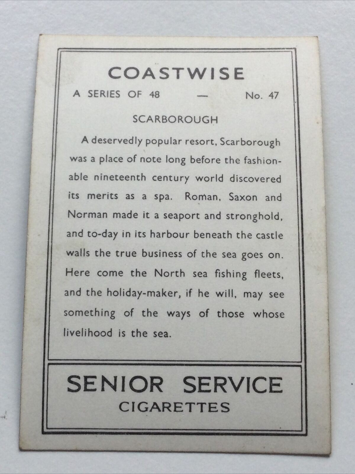 Vintage Senior Service Cigarette Card 1939 Coastwise - No. 47 Scarborough - harbour scene