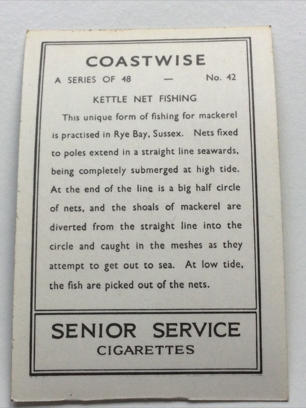 Vintage Senior Service Cigarette Card 'Coastwise' Series - 1939 1930s KETTLE NET FISHING RYE BAY SUSSEX