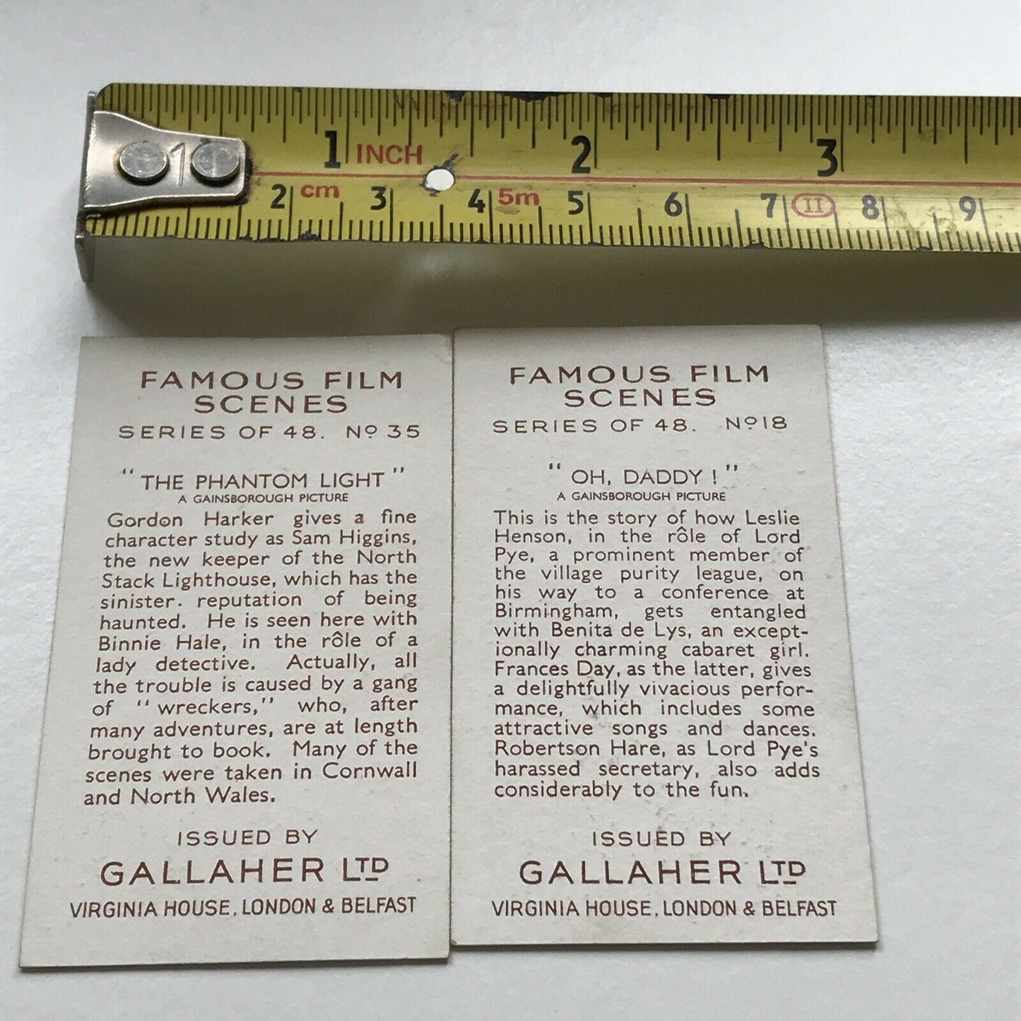 2 x Gallaher Cigarette Cards Famous Film Scenes #18 35 Oh Daddy Phantom Light