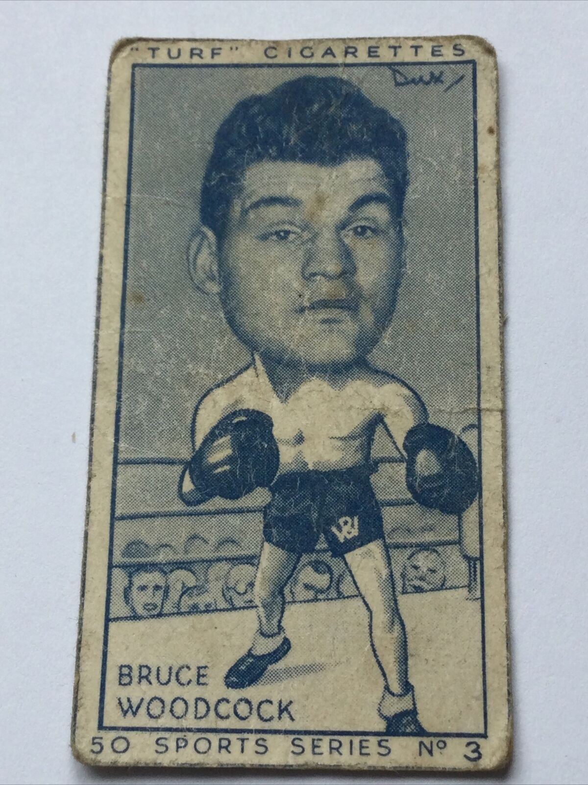 Turf Cigarette Card SPORTS SERIES BOXING BRUCE WOODCOCK #3/50 1949 Blue
