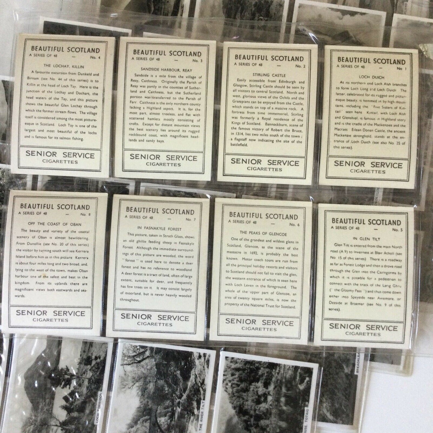 SENIOR SERVICE CIGARETTE CARDS ‘BEAUTIFUL SCOTLAND’ 1939 FULL SET OF 48 IN SLEEVES