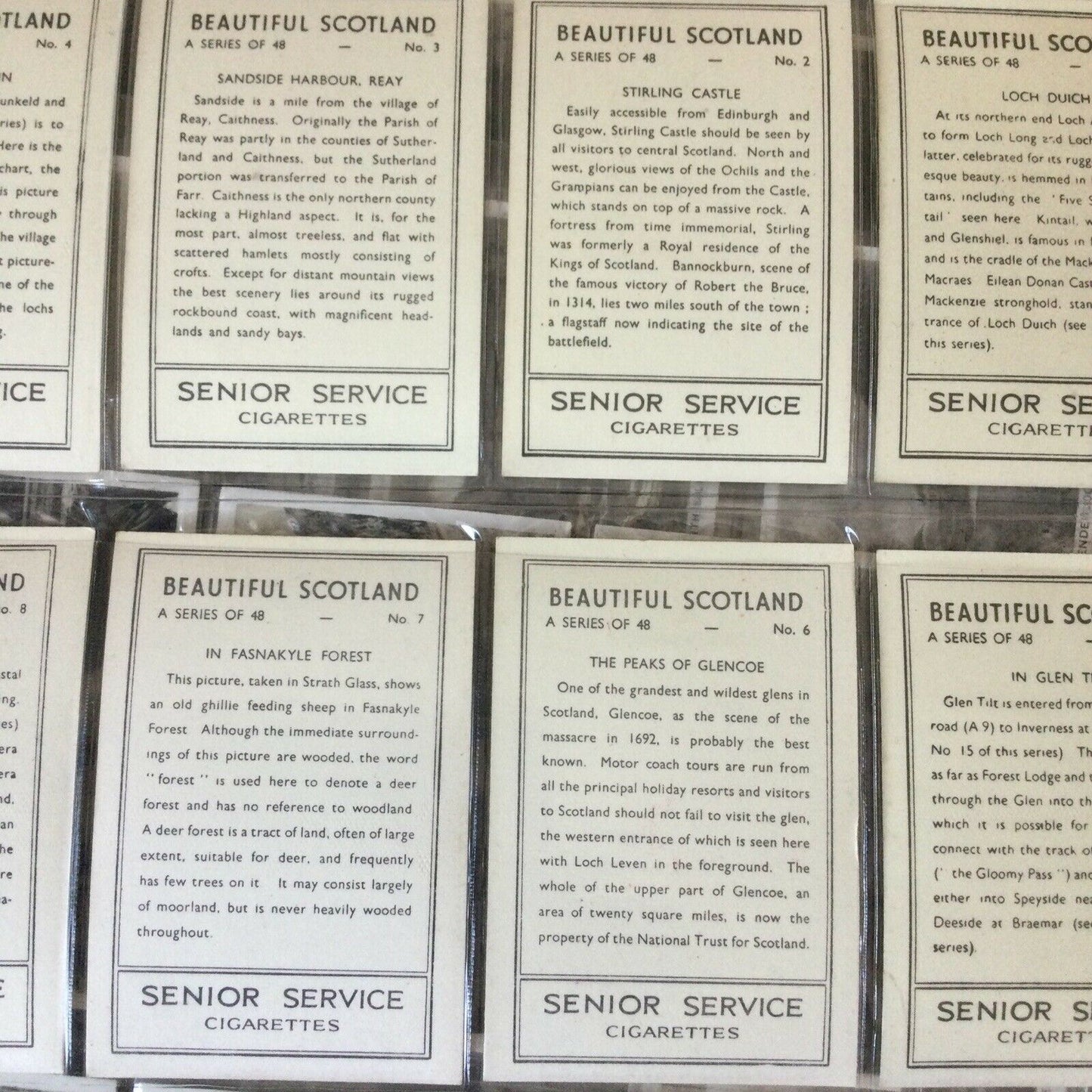 SENIOR SERVICE CIGARETTE CARDS ‘BEAUTIFUL SCOTLAND’ 1939 FULL SET OF 48 IN SLEEVES