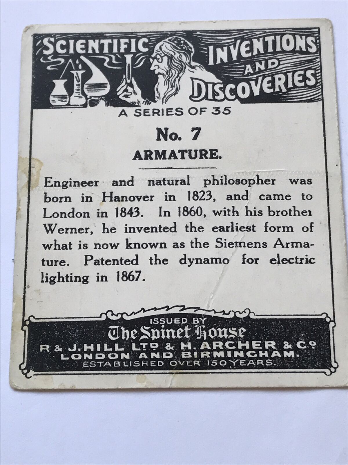 Armature - SPINET HOUSE CIGARETTE CARD - #7 Scientific Inventions & Discoveries