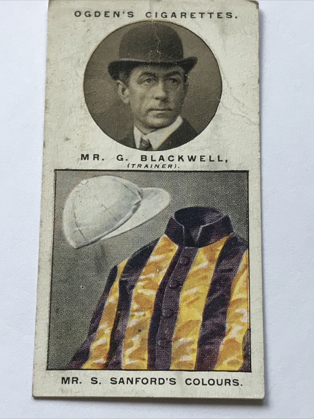 Ogdens Cigarette Card 1927 - Steeplechase Trainers & Owners Colours - No. 9 - Mr G. Blackwell - Mr S. Sanford's Colours