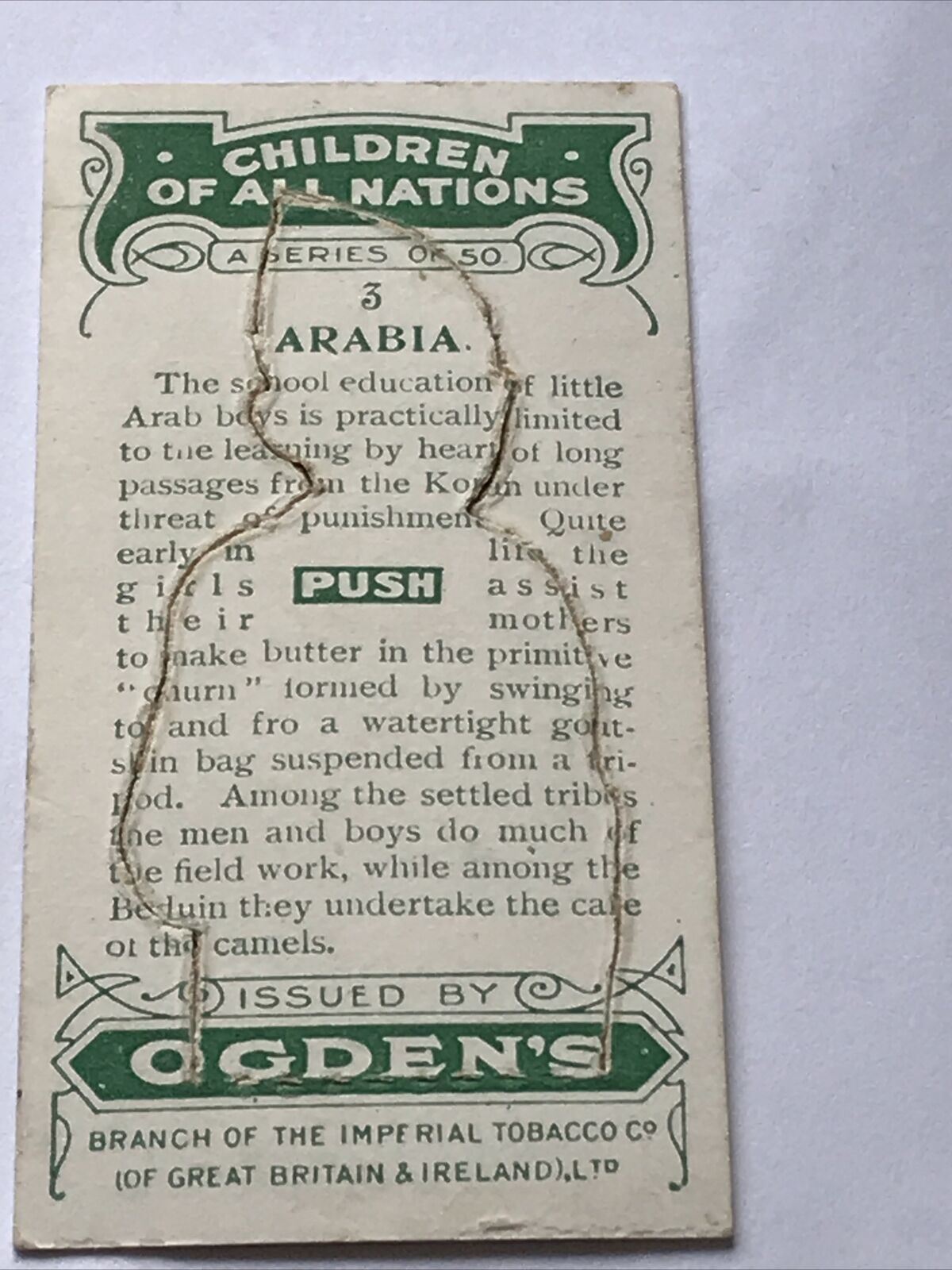 Ogdens Cigarette Card 1924 - Children Of All Nations - Cut-out Version - No. 3 Arabia - Arabian Boy