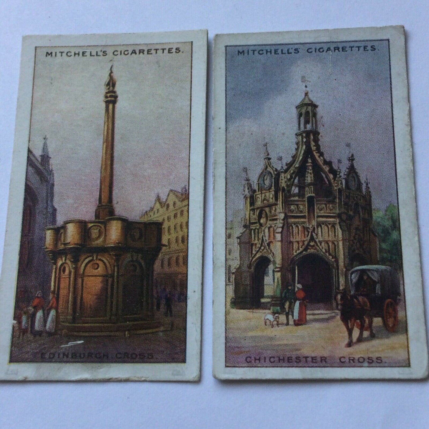 Famous Crosses - Vintage Mitchell Cigarette Cards x2 - #7 Edinburgh - #12 Chichester