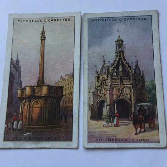Famous Crosses - Vintage Mitchell Cigarette Cards x2 - #7 Edinburgh - #12 Chichester