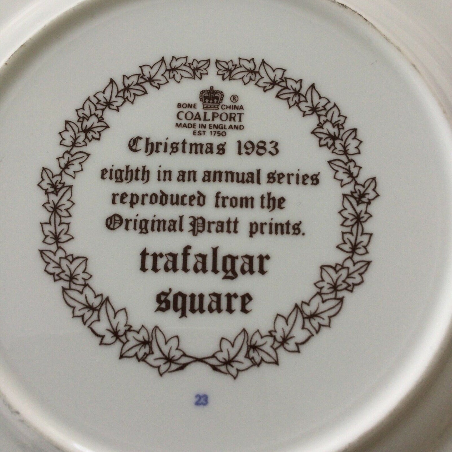 1983 Coalport Collectible Christmas Plate 1980s Trafalgar Square Image Pratt Print