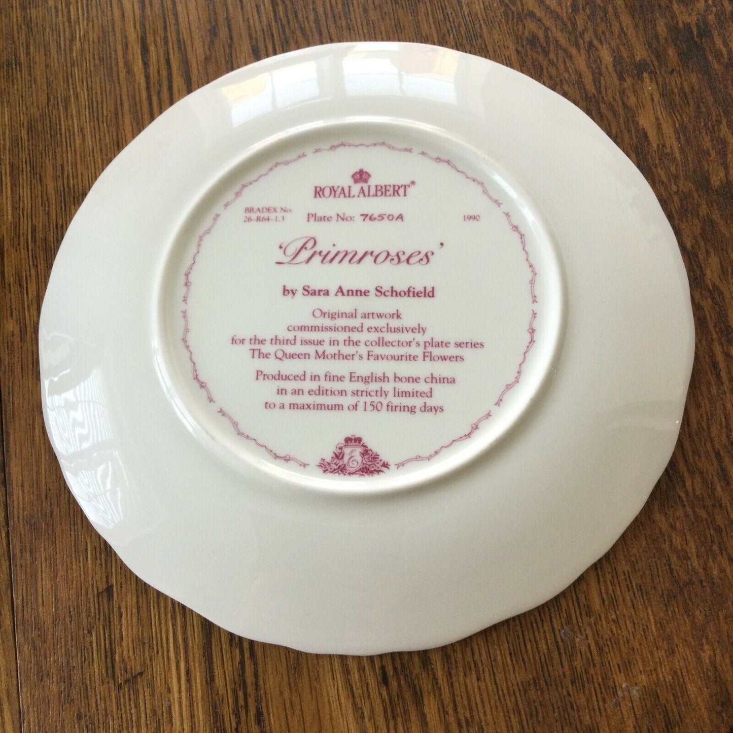 Royal Albert Queen Mother 1990 Collectible Plate ‘Favourite Flowers’ #3 Primroses Ltd Edition