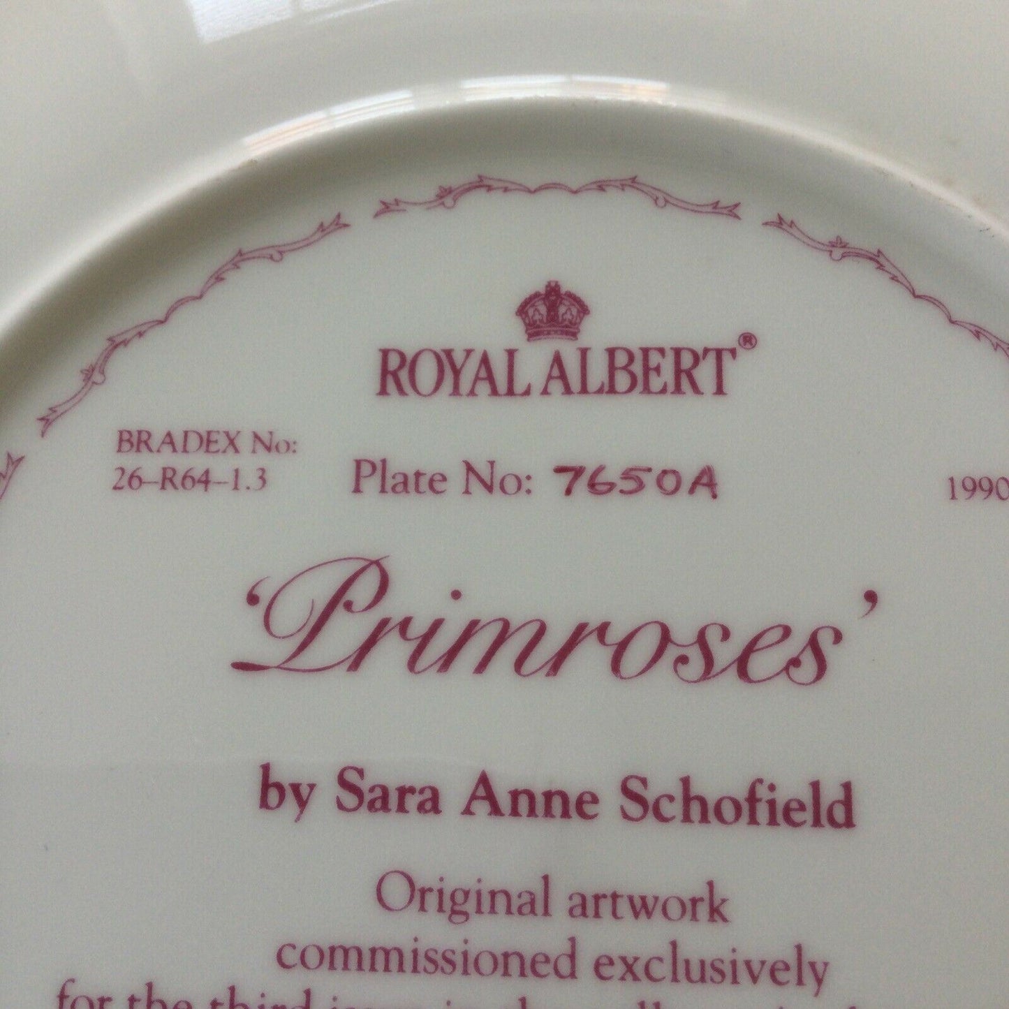 Royal Albert Queen Mother 1990 Collectible Plate ‘Favourite Flowers’ #3 Primroses Ltd Edition