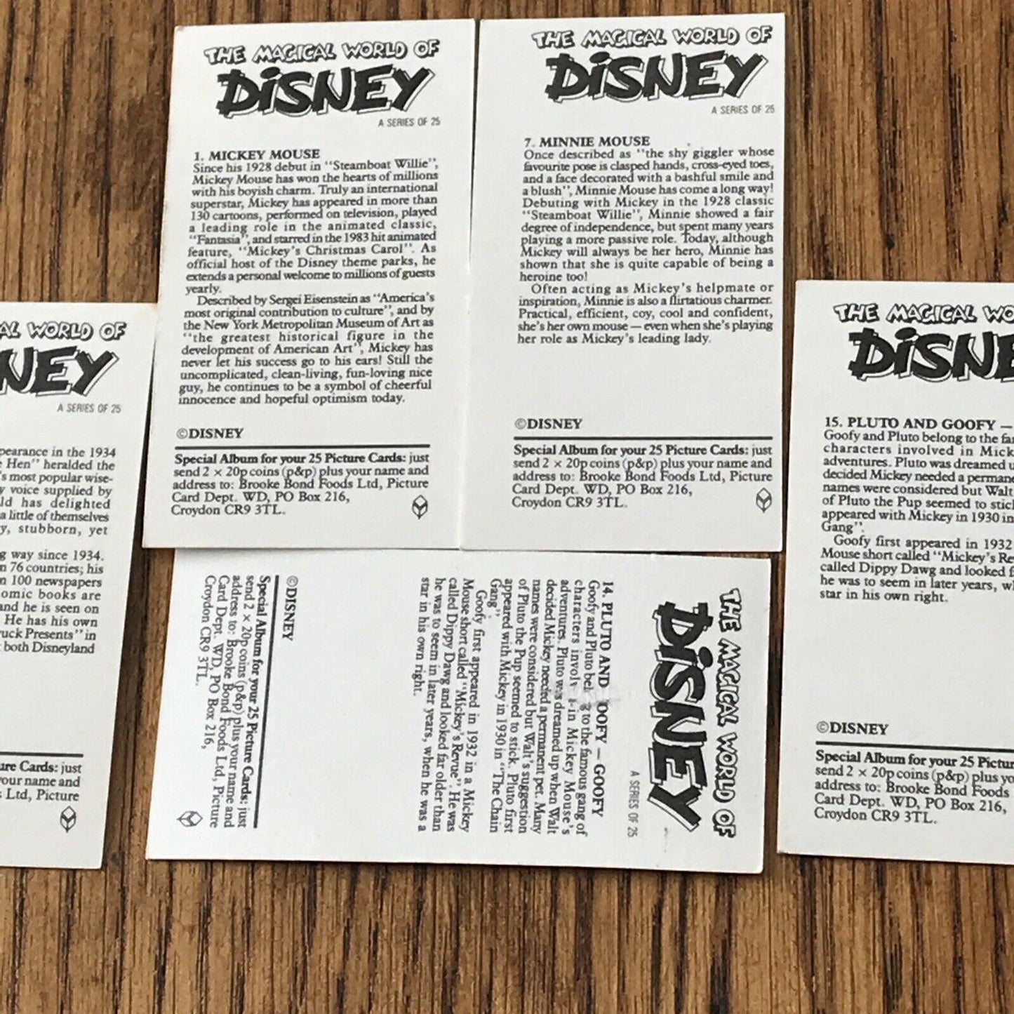 Vintage DISNEY Brooke Bond Cards x5 MICKEY MOUSE MINNIE MOUSE GOOFY PLUTO DONALD