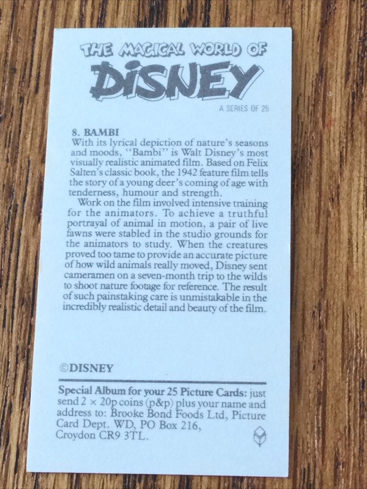 Vintage DISNEY Brooke Bond Card BAMBI #8 1989 80s Memorabilia Collectable