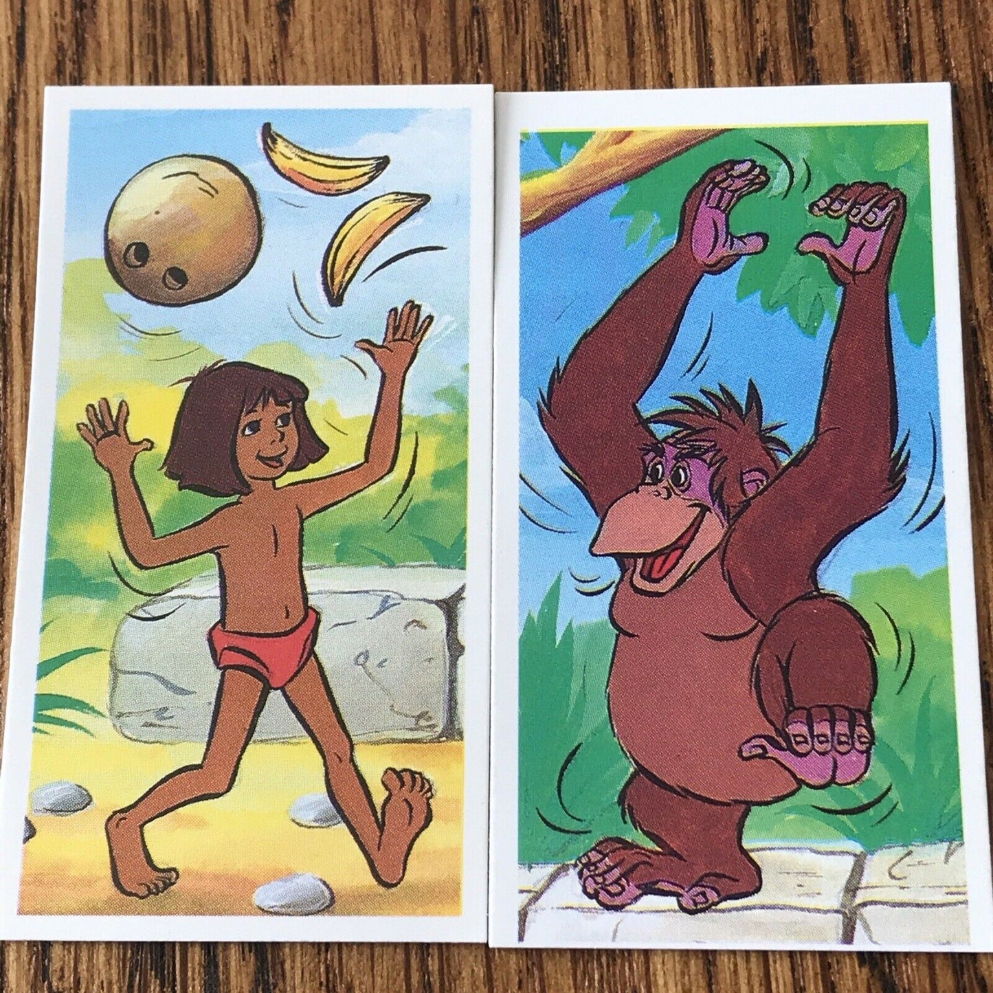 Vintage DISNEY Brooke Bond Tea Cards x2 - The Jungle Book - No. 20 MOWGLI and No. 21 KING LOUIE 1989