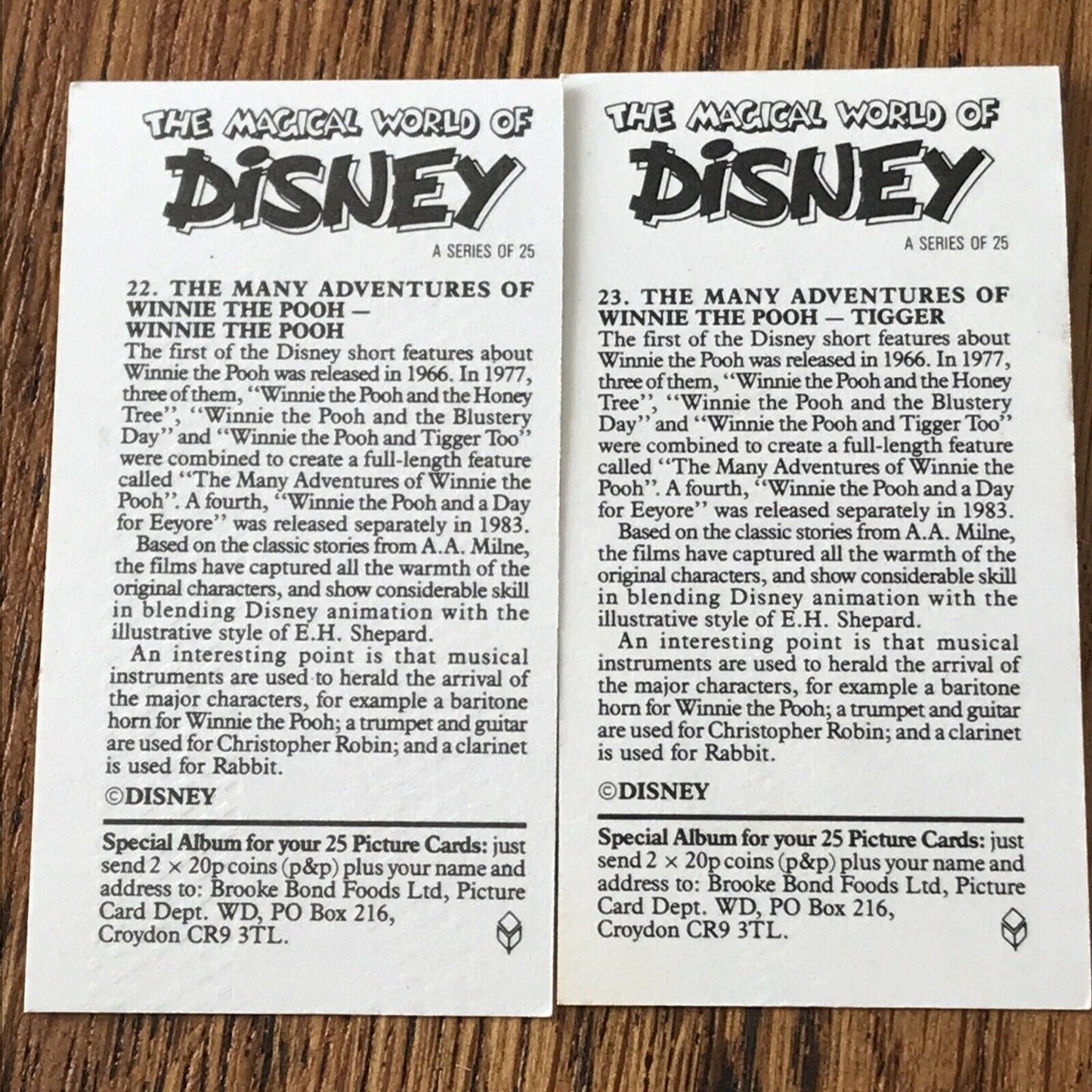 Vintage DISNEY Brooke Bond Tea Cards x2 WINNIE THE POOH TIGGER 1989 Memorabilia