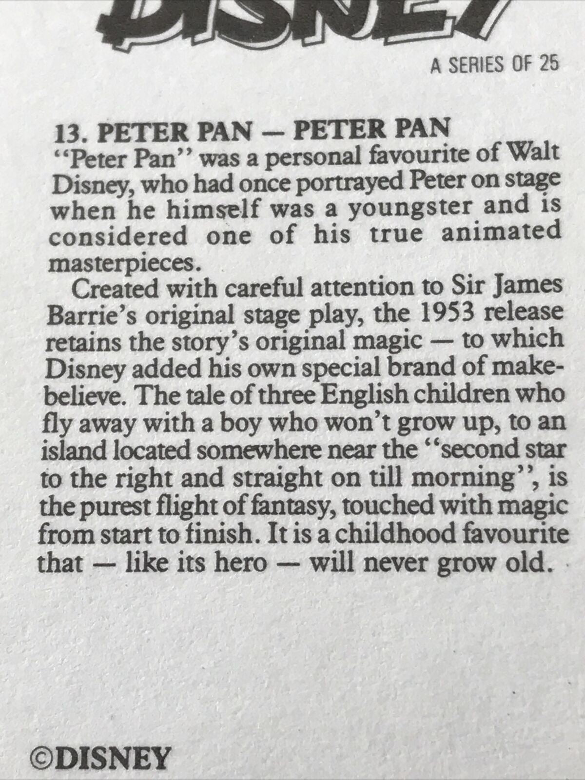 Vintage DISNEY Peter Pan Brooke Bond Tea Card - PETER PAN #13 - 1989 - 80s Memorabilia