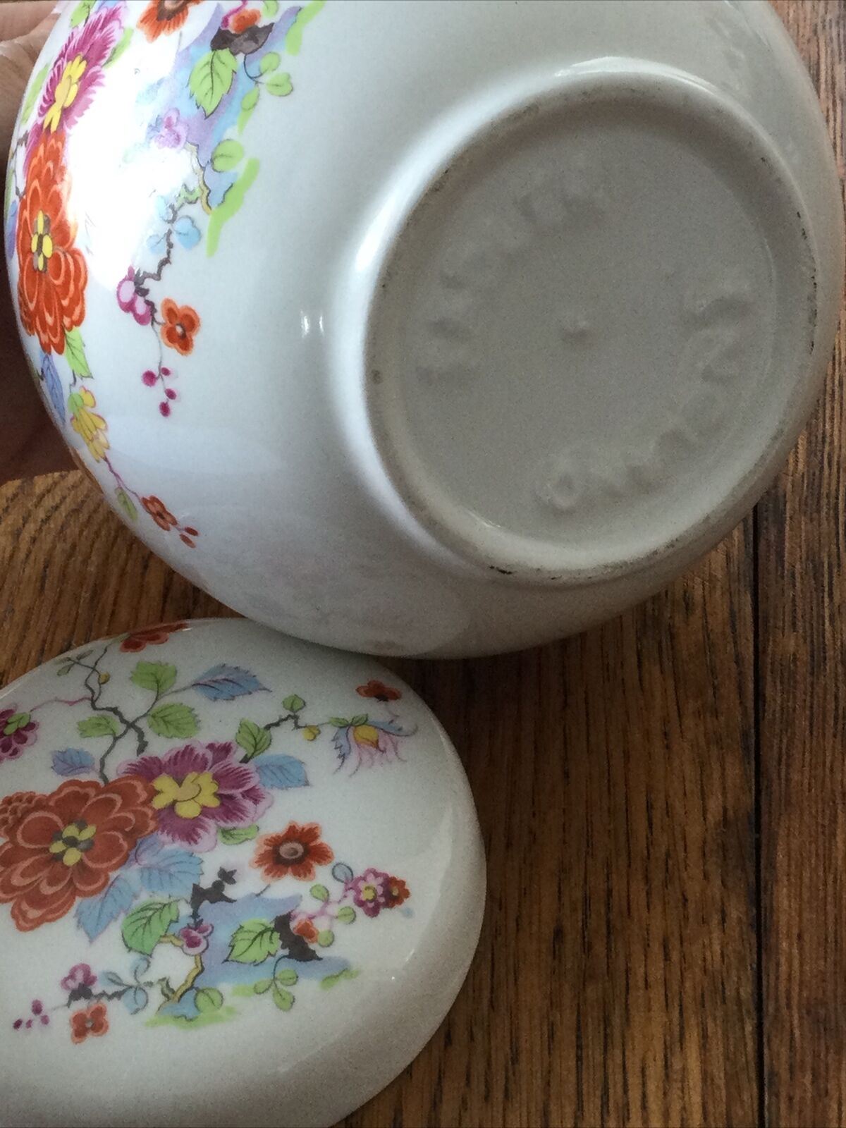 Vintage Sadler Ginger Jar / Lidded Pot. Floral Bright Multicoloured Orange Purple.