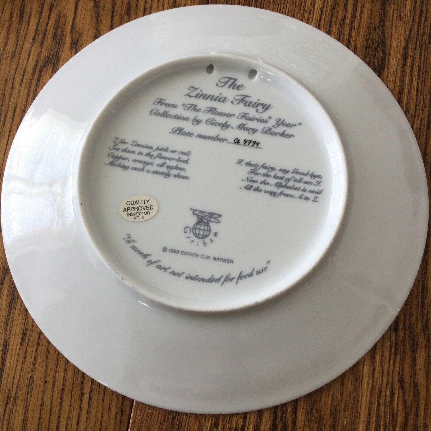 ZINNIA FAIRY 1989 VINTAGE FLOWER FAIRY plate Cicely Mary Barker Gresham a4794