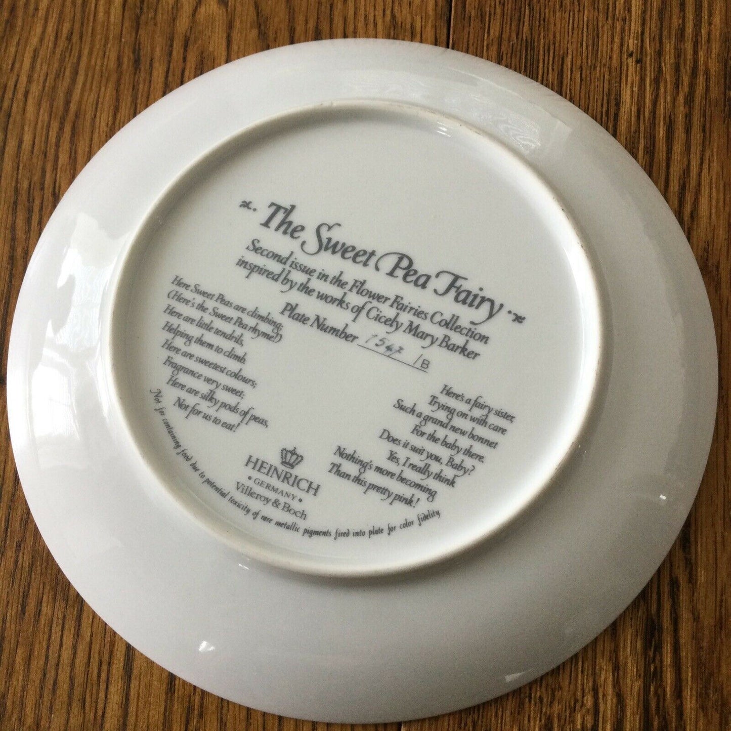 SWEET PEA VILLEROY & BOCH HEINRICH FLOWER FAIRY plate Cicely Mary Barker 1547B