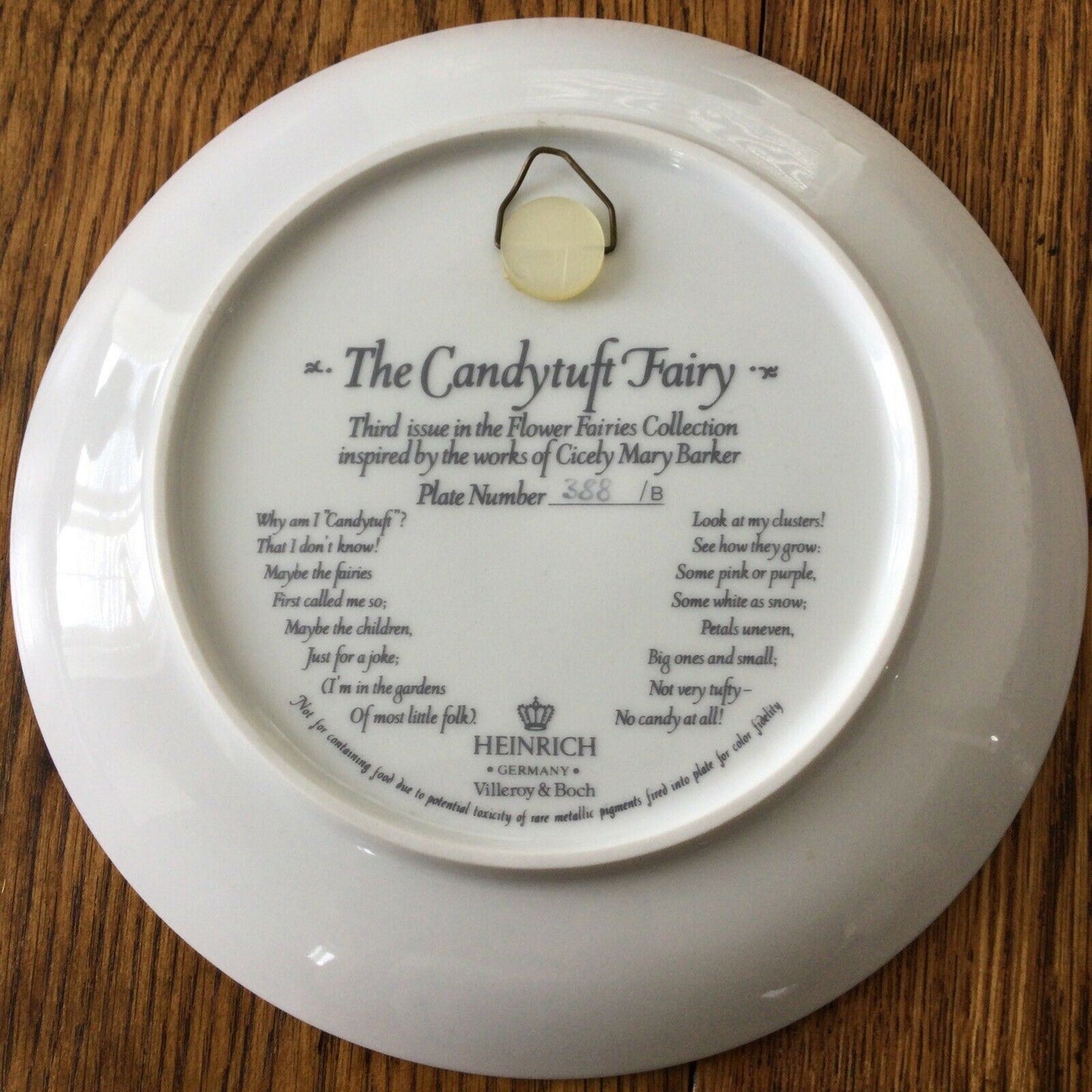 VILLEROY & BOCH HEINRICH FLOWER FAIRY plate Cicely Mary Barker CANDYTUFT 388B