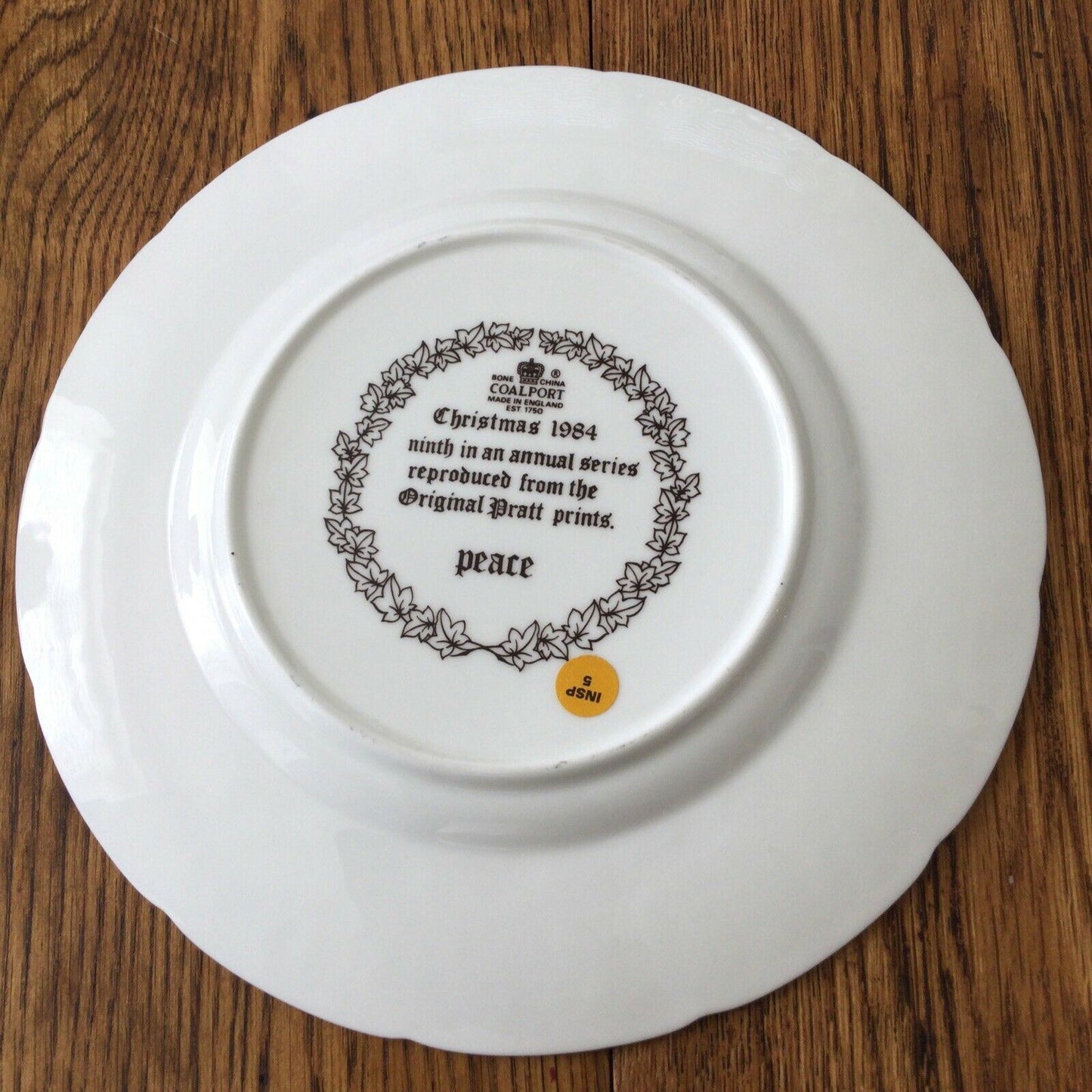 1984 Coalport Collectable Christmas Plate 1984 ‘Peace’ Image Pratt Print