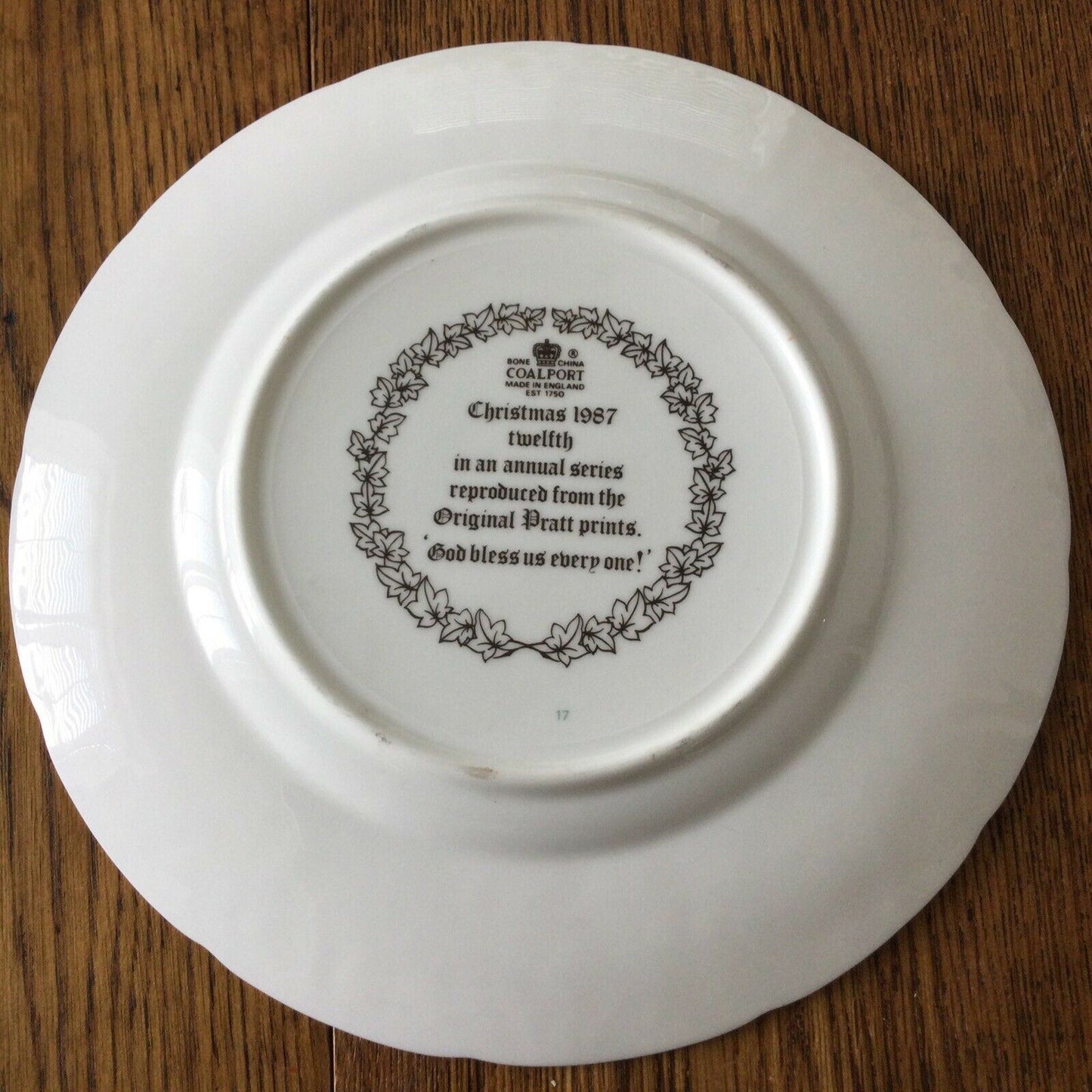 1987 Coalport Collectable Christmas Plate 1987 God Bless Us Every One Pratt Print