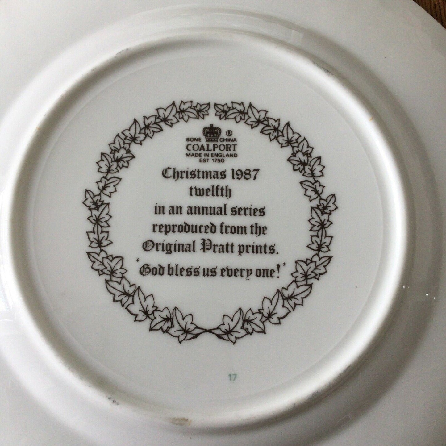 1987 Coalport Collectable Christmas Plate 1987 God Bless Us Every One Pratt Print