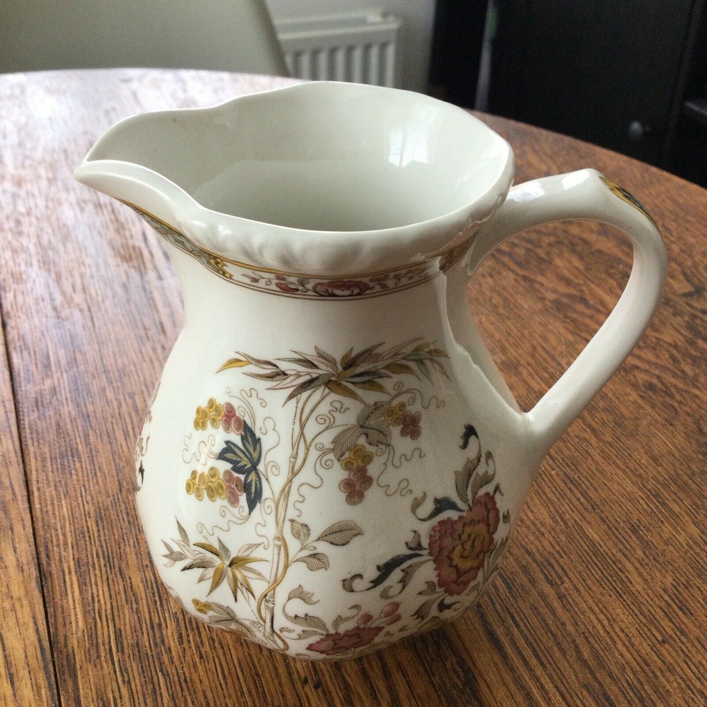 Vintage Adams Floral Jug Small Approx 5” High. Muted Pinks Browns Mustard. VGC