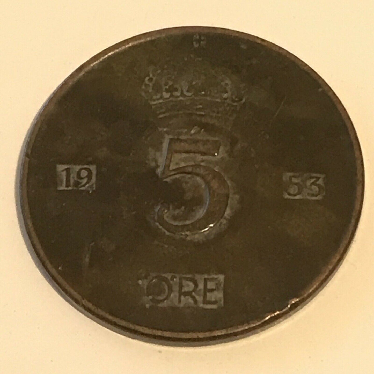 Swedish coin SWEDEN Gustaf Adolf VI Sveriges Konung 5 Ore Coin 1953 Circulated
