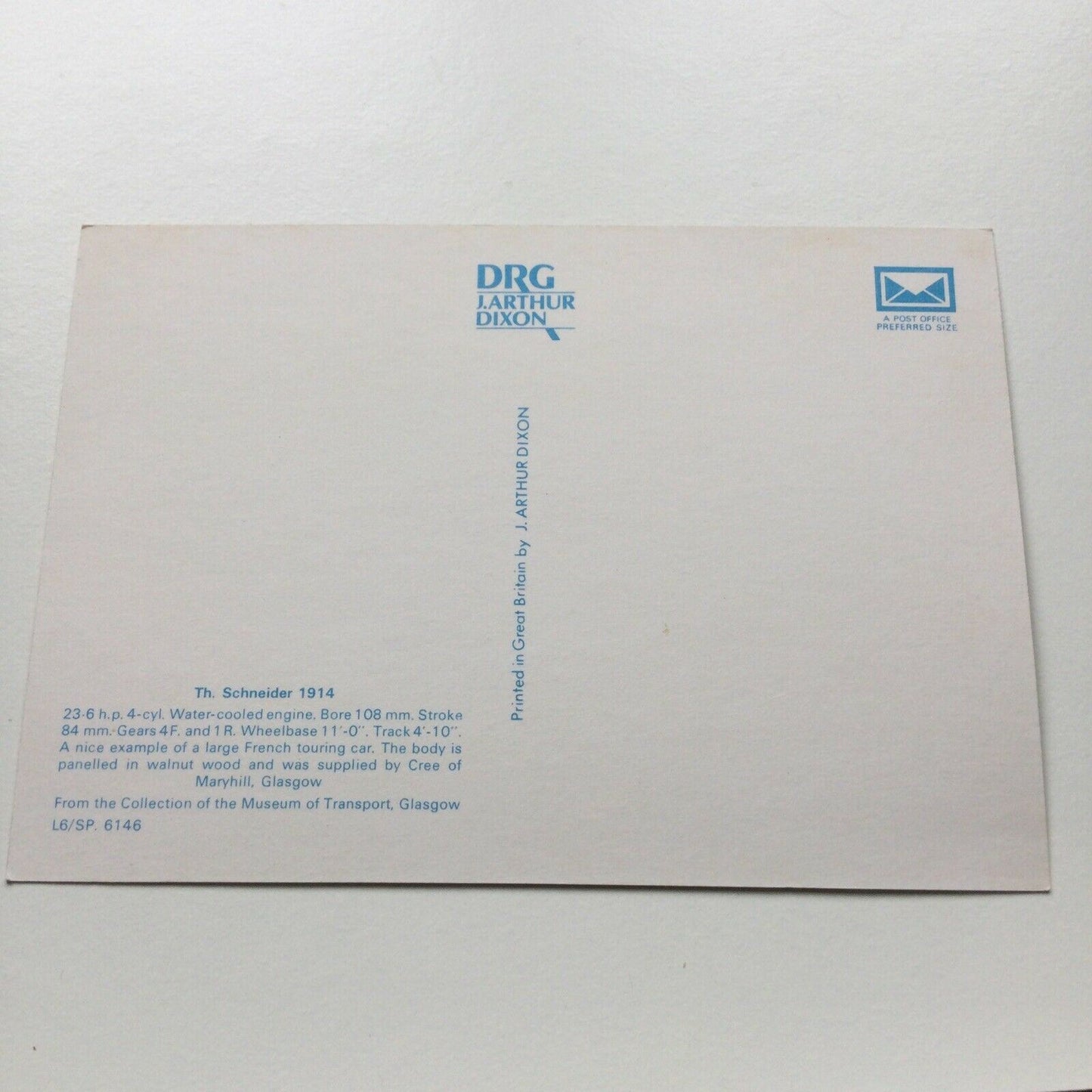 Vintage Car Postcard 1914 TH. SCHNEIDER 1914 French Touring Car Walnut Panels