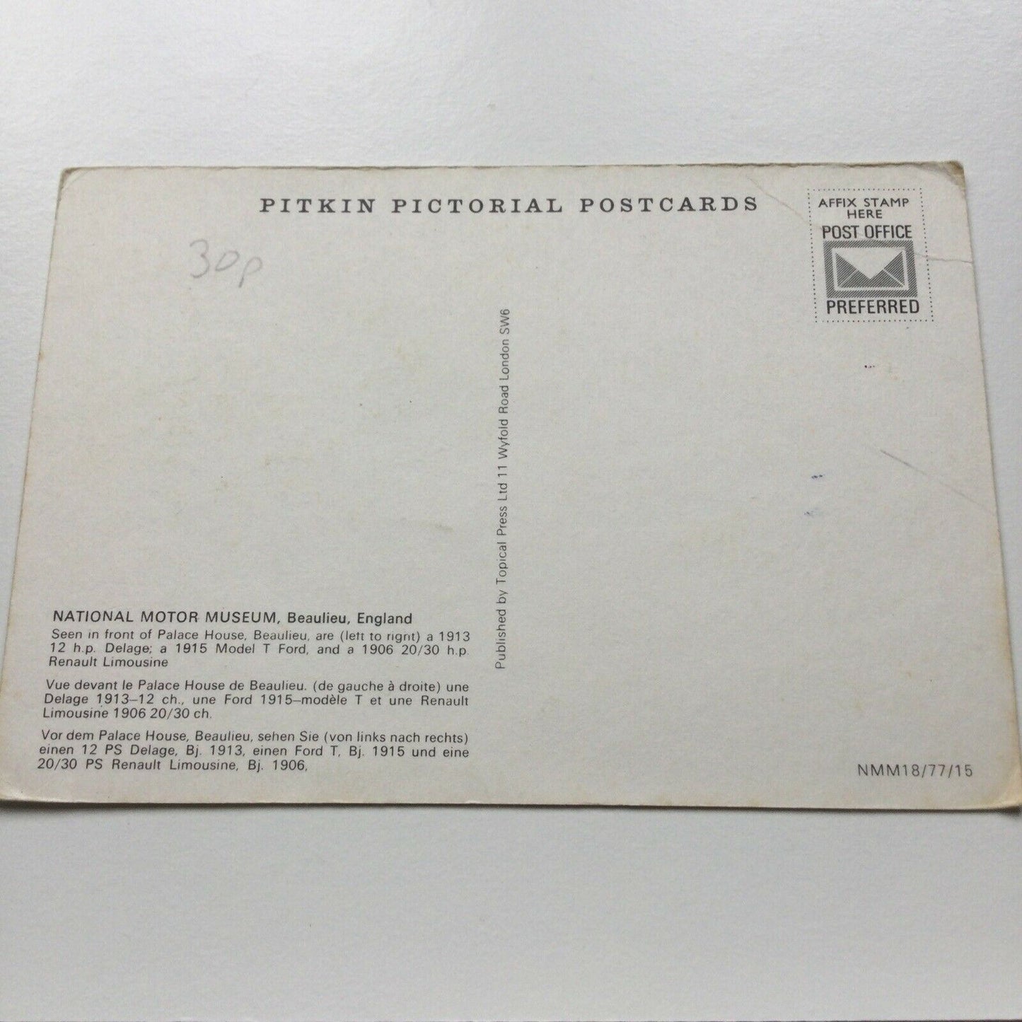 Vintage Car Postcard Outside Palace House, Beaulieu. Delage, Model T Ford, Renau