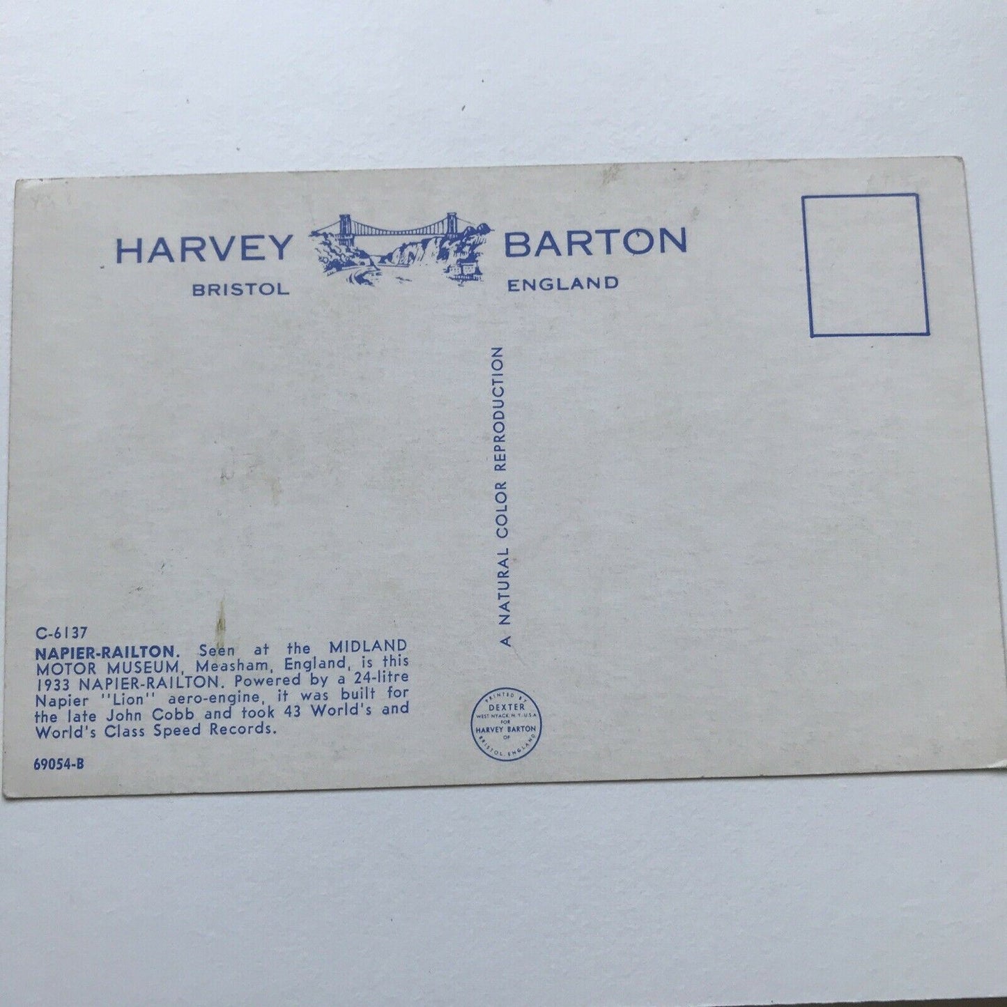 Vintage Car Postcard 1933 NAPIER-RAILTON Built For John Cobb