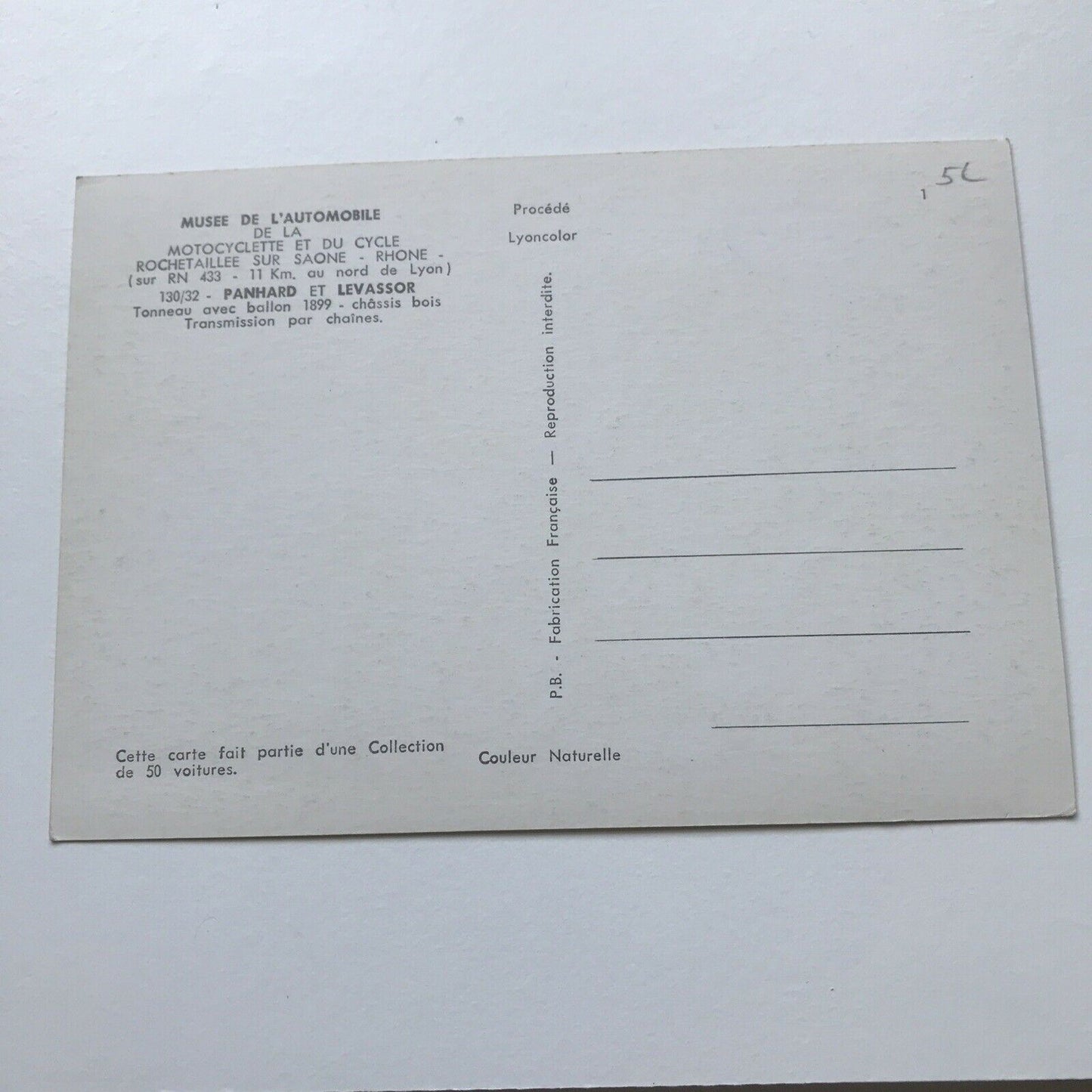 Vintage Car Postcard PANHARD & LEVASSOR 1899 Musée De L’automobile Rhône