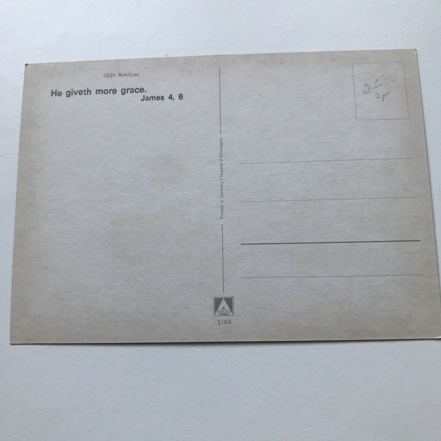 Vintage Car Postcard 1921 AMILCAR Bible Quote On Back James 4,6 He Giveth More