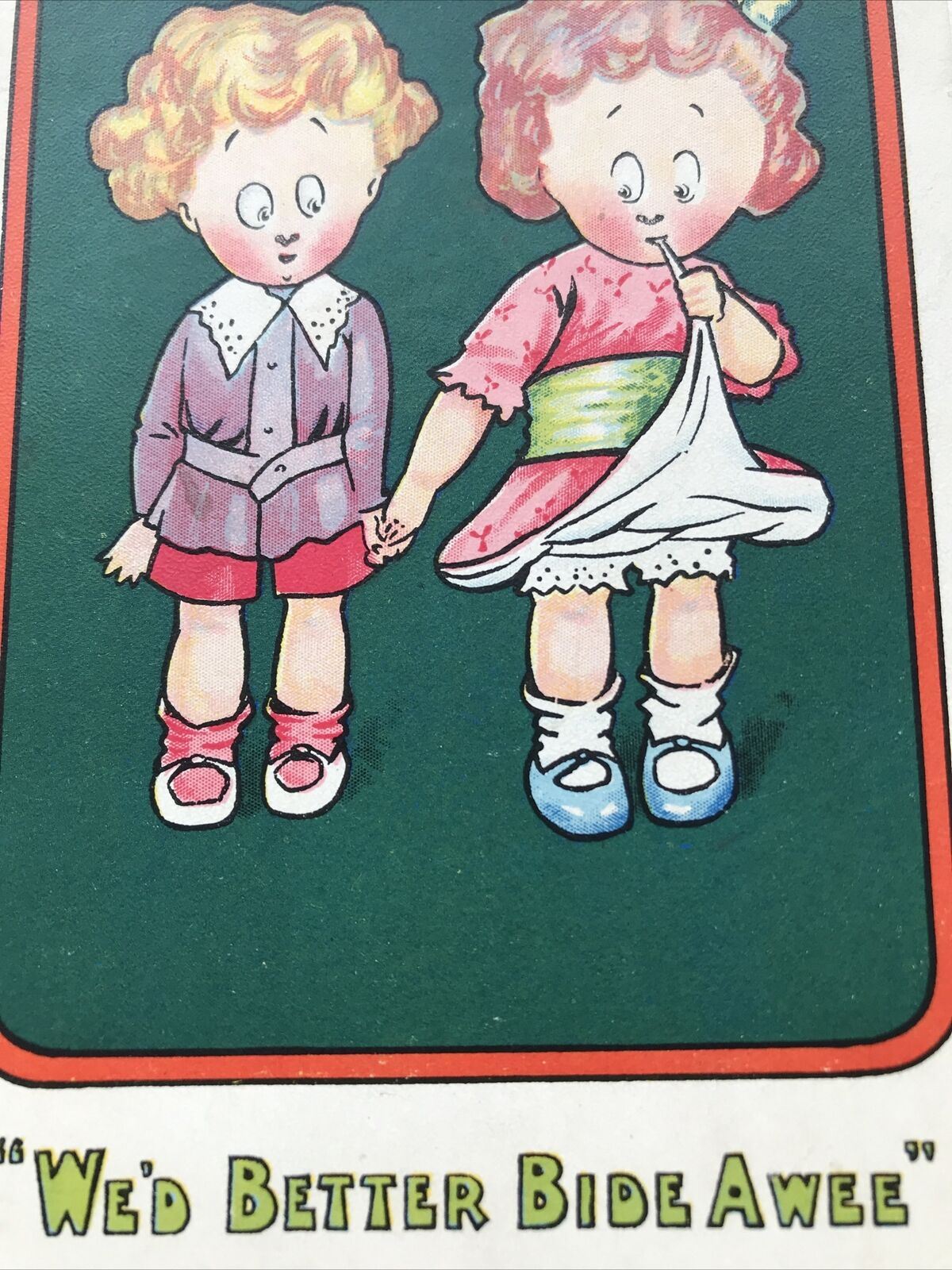 Antique Postcard Sent 1911 Cute Cartoon Children We’d Better Bide Awee.