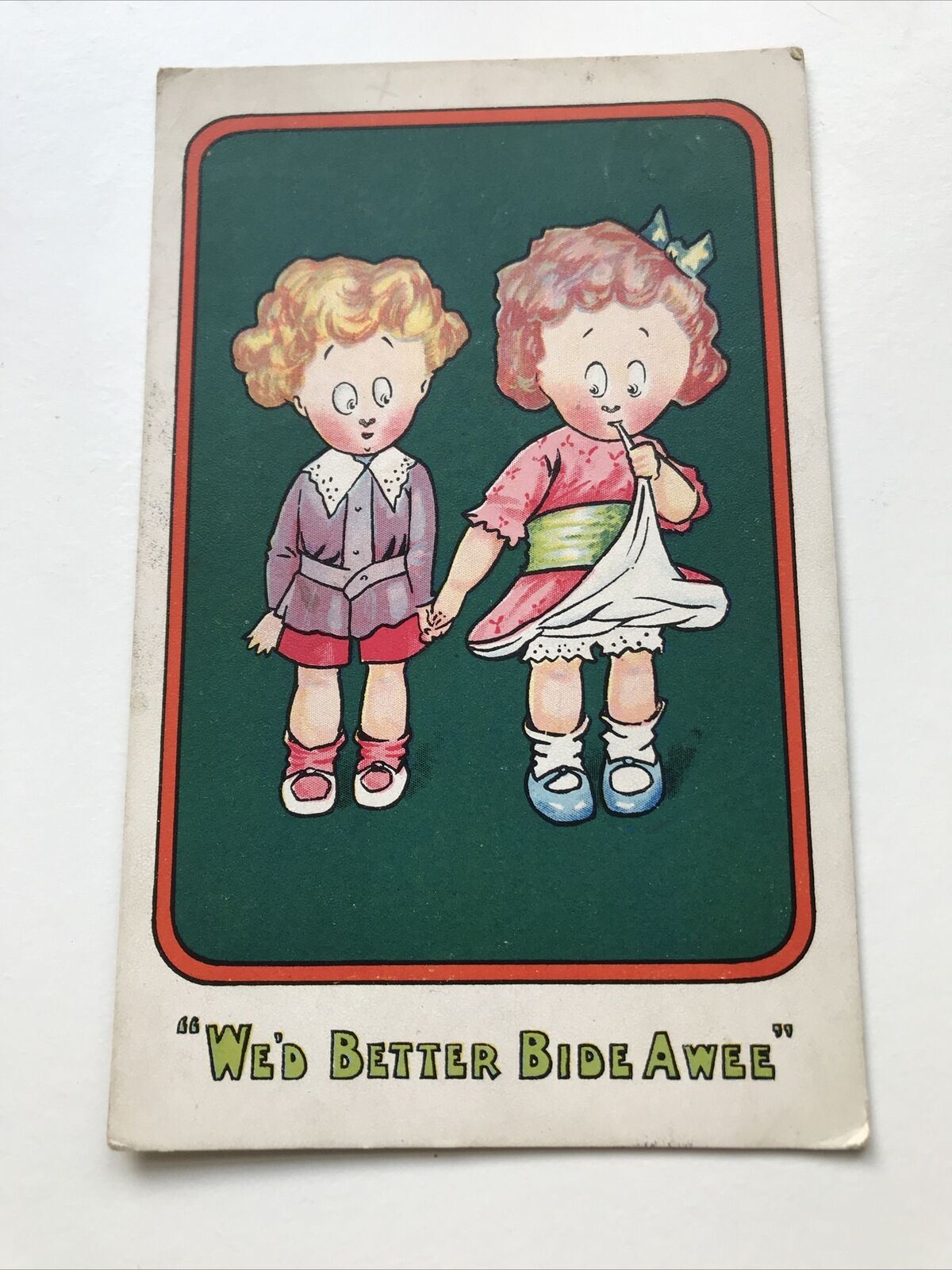 Antique Postcard Sent 1911 Cute Cartoon Children We’d Better Bide Awee.