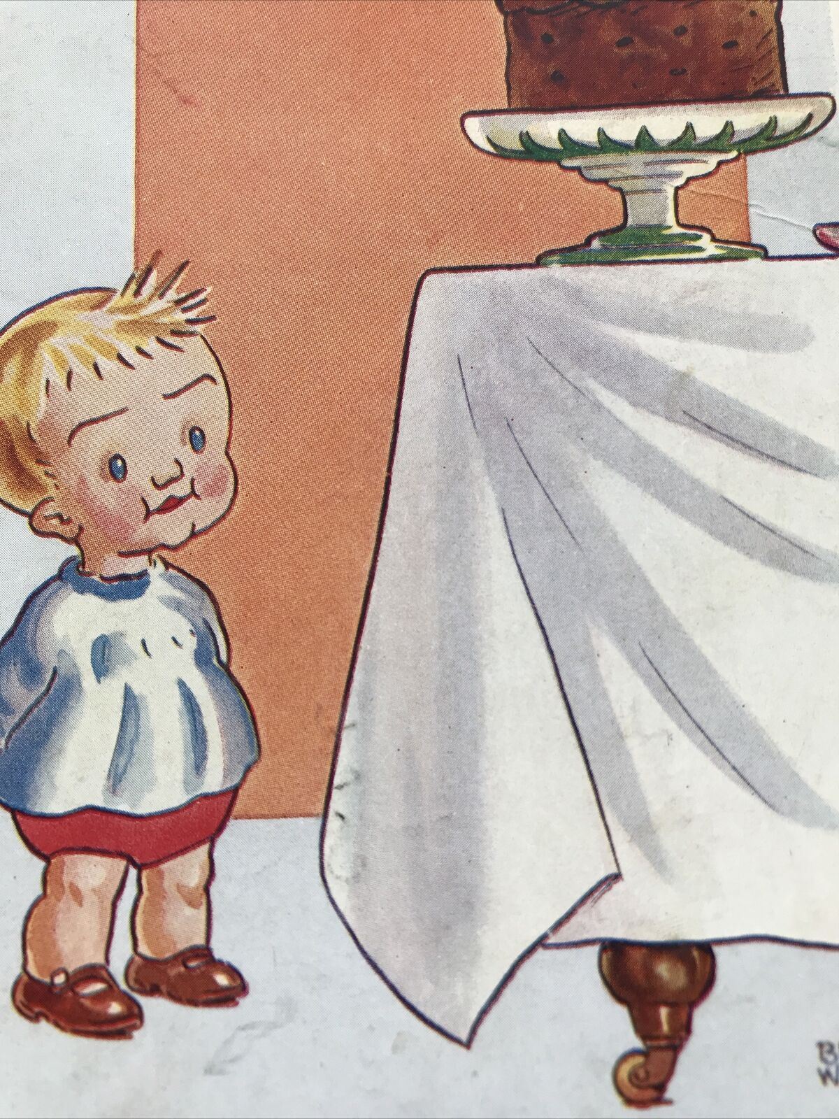Vintage 1930s Postcard - Funny Drawing - ‘Nipper’ Series - Boy And Cake - Easily Tempted - Cute