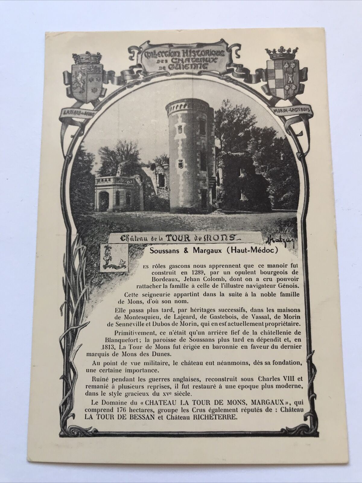 Postcard - FRANCE - CHATEAU LE TOUR DE MONS - Margaux - History Of The Castle