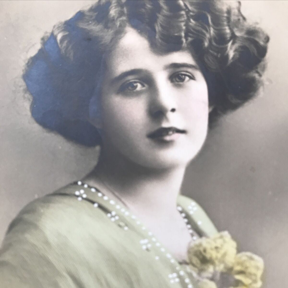 Antique Portrait Postcard - Beautiful Woman - Edwardian - Sepia And Tinted - Wistful Expression