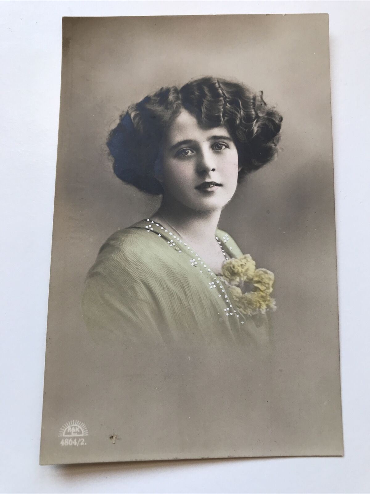 Antique Portrait Postcard - Beautiful Woman - Edwardian - Sepia And Tinted - Wistful Expression